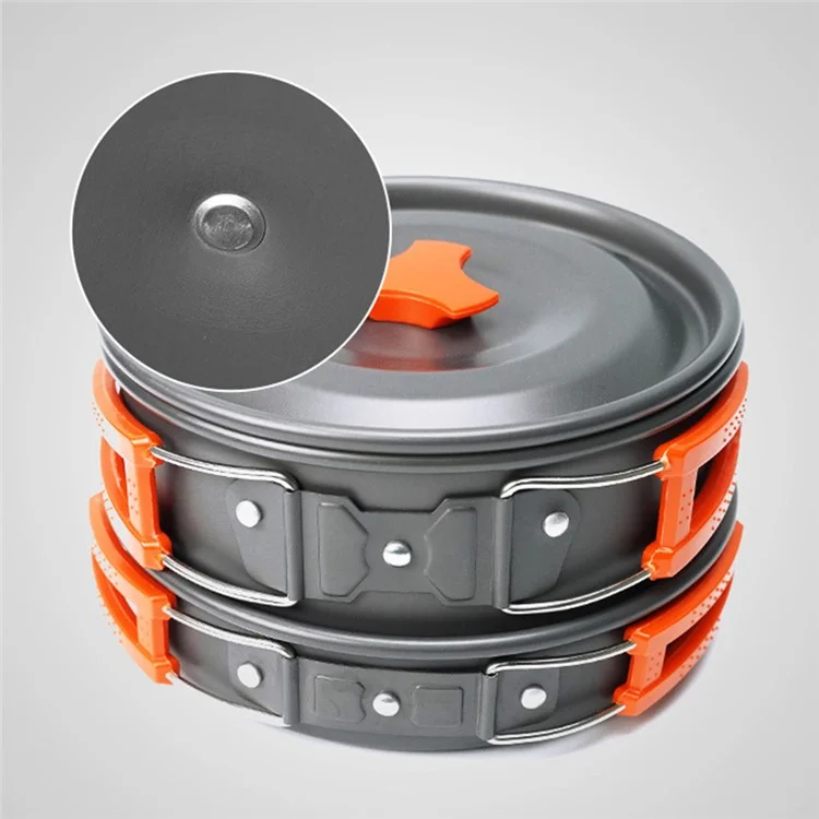 AOTU AT6384-2 Portable Handle Pan Outdoor Camping Picnic Pot Cookware Set for 2-3 People (No FDA, BPA-Free) - Orange
