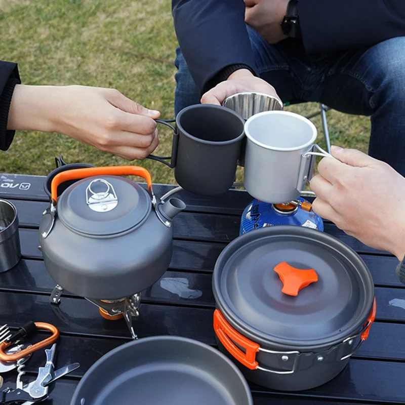 AOTU AT6384-2 Portable Handle Pan Outdoor Camping Picnic Pot Cookware Set for 2-3 People (No FDA, BPA-Free) - Green