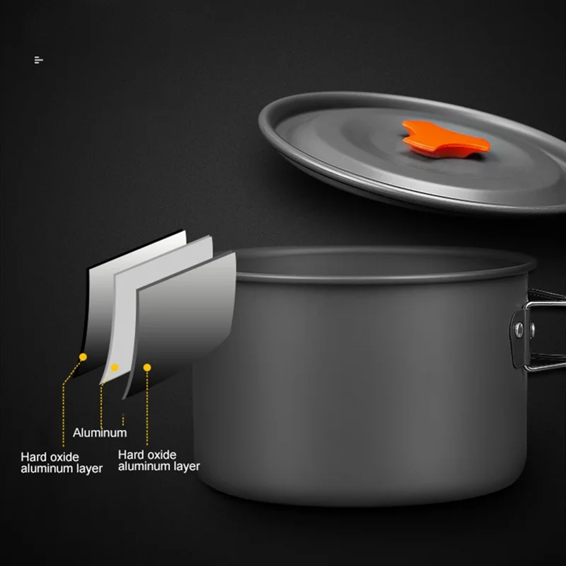AOTU AT6384-2 Portable Handle Pan Outdoor Camping Picnic Pot Cookware Set for 2-3 People (No FDA, BPA-Free) - Green