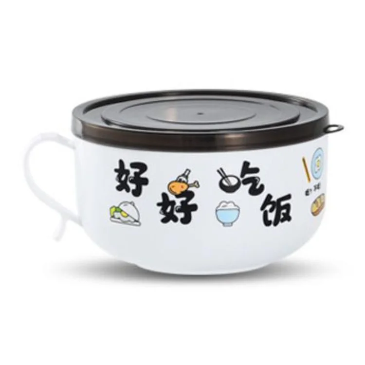 AOTU 1200ML Bol con asa lateral de agarre Térmico PP+Acero inoxidable con Tapa para fideos instantáneos, sopa (sin BPA, sin certificación FDA) - Negro 