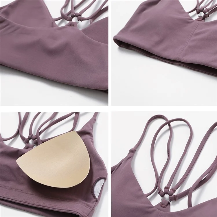 8536 Women Padded Sports Bra Y Racer Back Cropped Bras Tank Top for Yoga Workout Fitness - Caramel Brown  /  S