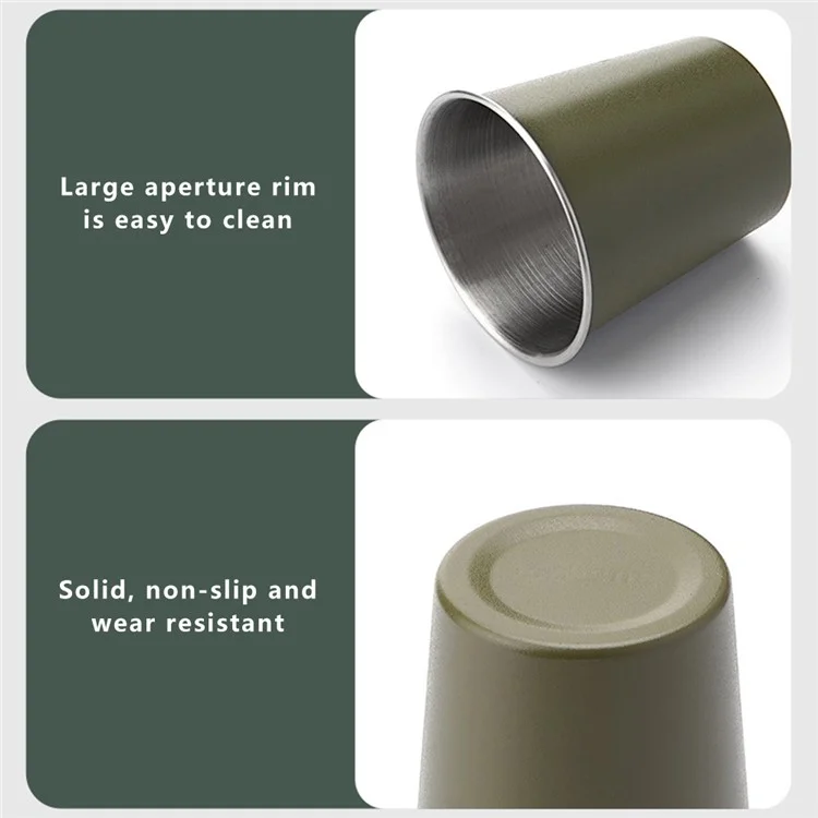 HW1159 350ML Camping Picnic Water Cup Outdoor 304 Stainless Steel Drink Mug (No FDA Certificate, BPA-free) - Preto