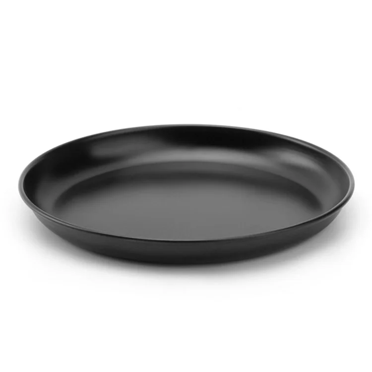 HW1040 Stainless Steel Plate 17.5cm Non-stick Coating Dinner Dishes for Outdoors Camping (FDA-Free) - Black