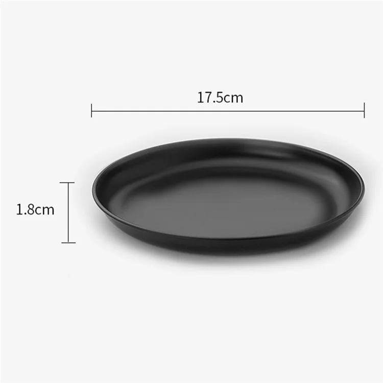 HW1040 Stainless Steel Plate 17.5cm Non-stick Coating Dinner Dishes for Outdoors Camping (FDA-Free) - Black