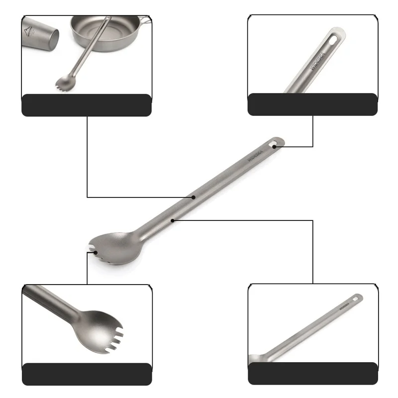 WIDESEA WSTT-111 2-in-1 Long Handle Spoon Fork Pure Titanium Outdoor Camping Cutlery (No FDA, BPA Free)