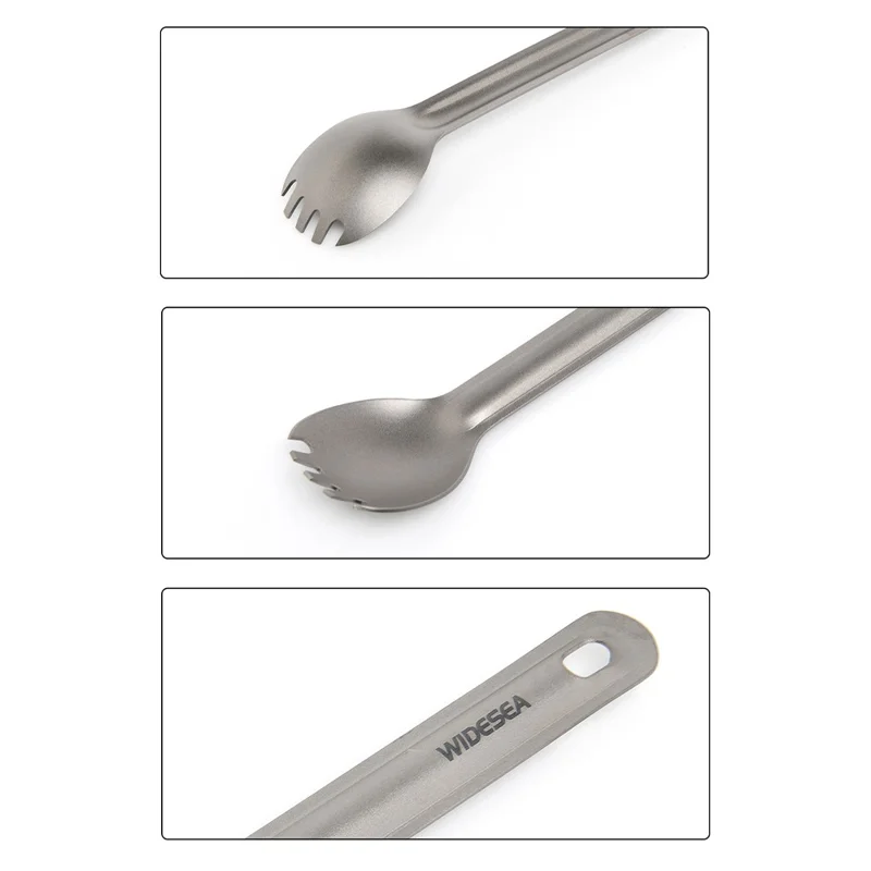 WIDESEA WSTT-111 2-in-1 Long Handle Spoon Fork Pure Titanium Outdoor Camping Cutlery (No FDA, BPA Free)