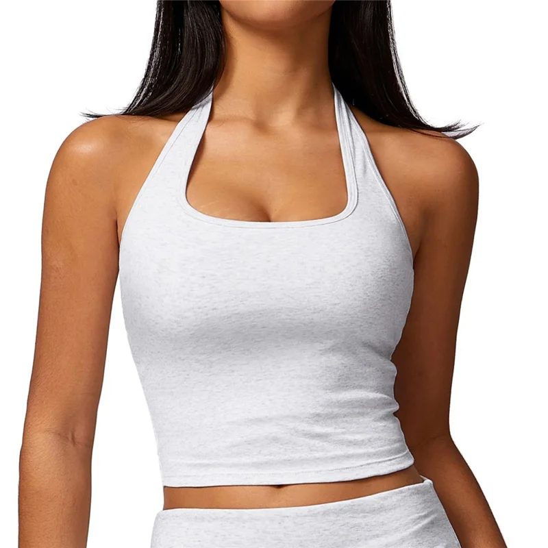 8713 Women Sports Bras Shockproof Fit Running Fitness Yoga Tank Vest - White Gray / S