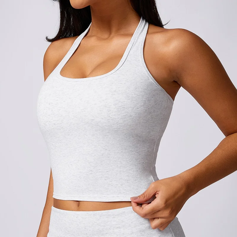 8713 Women Sports Bras Shockproof Fit Running Fitness Yoga Tank Vest - White Gray / S