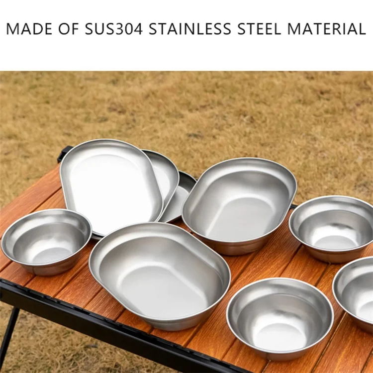 CLS 10Pcs Outdoor Tableware 304 Aço Inoxidável Bowl Conjunto de Pratos para Camping Churrasco (Sem BPA, Sem FDA)
