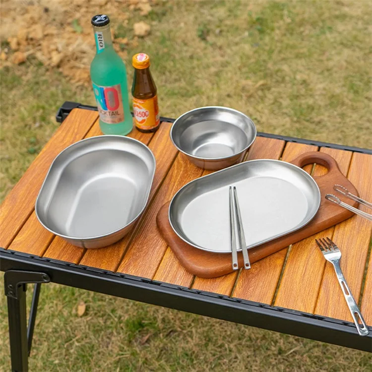 CLS 10Pcs Outdoor Tableware 304 Aço Inoxidável Bowl Conjunto de Pratos para Camping Churrasco (Sem BPA, Sem FDA)