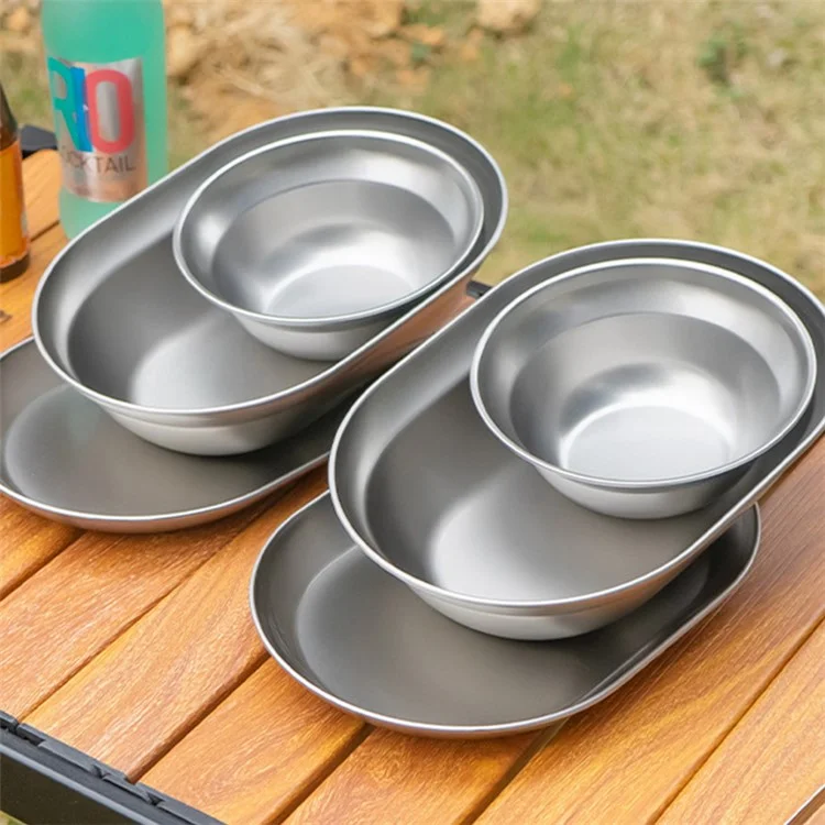 CLS 10Pcs Outdoor Tableware 304 Aço Inoxidável Bowl Conjunto de Pratos para Camping Churrasco (Sem BPA, Sem FDA)