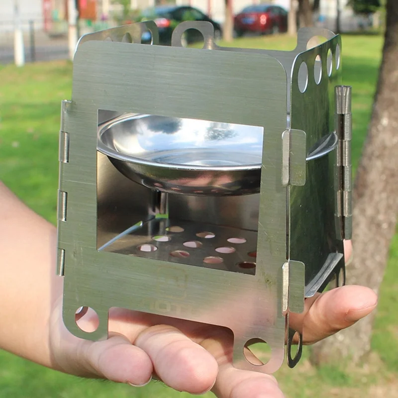 AOTU Stainless Steel Outdoor Wood Burning Stove Folding Burner Charcoal Alcohol Stove
