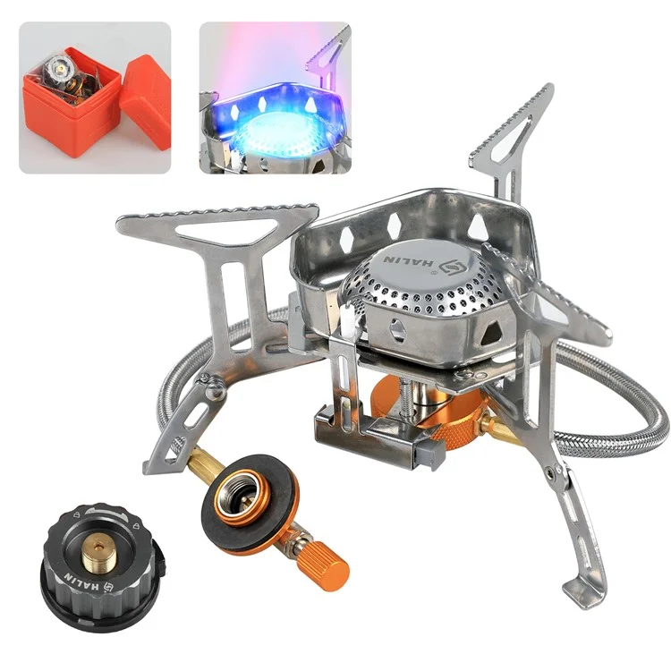 HALIN DS503 Camping Portable Gas Stove Burner Cooking Stove with Fuel Canister Adapter - Black