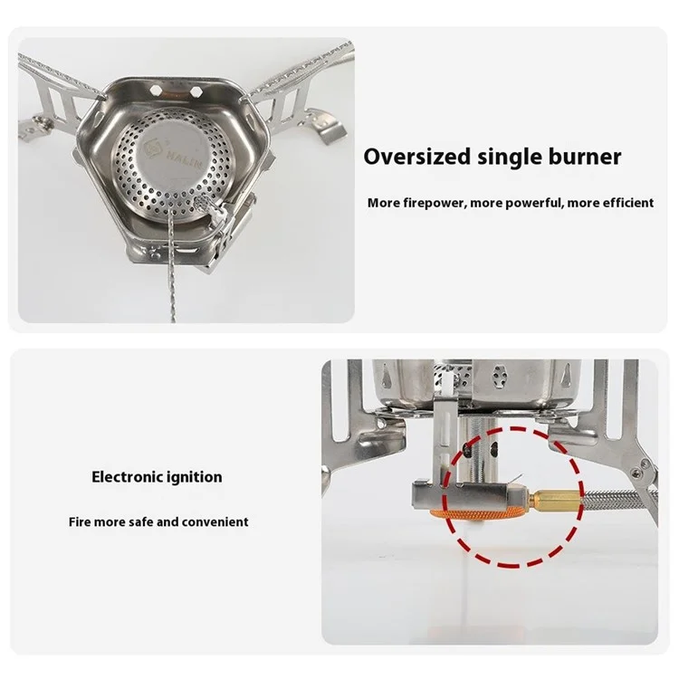 HALIN DS503 Camping Portable Gas Stove Burner Cooking Stove with Fuel Canister Adapter - Black