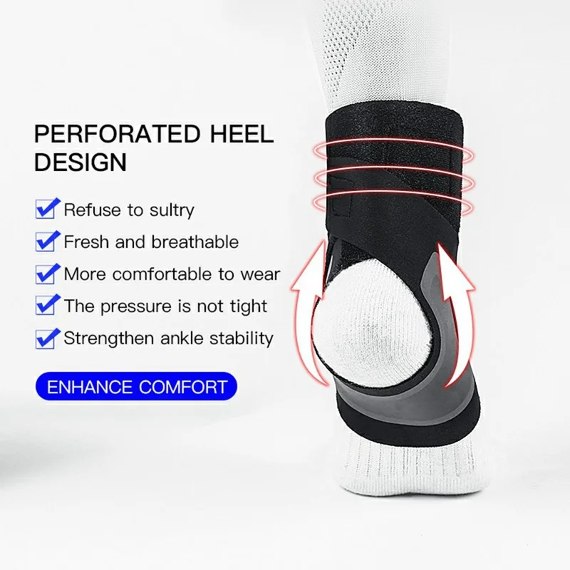 AB036 1Pc Adjustable Ankle Support Brace Compression Ankle Protector Strap for Outdoor Sports - Black / Left S