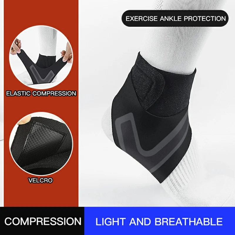 AB036 1Pc Adjustable Ankle Support Brace Compression Ankle Protector Strap for Outdoor Sports - Black / Left S