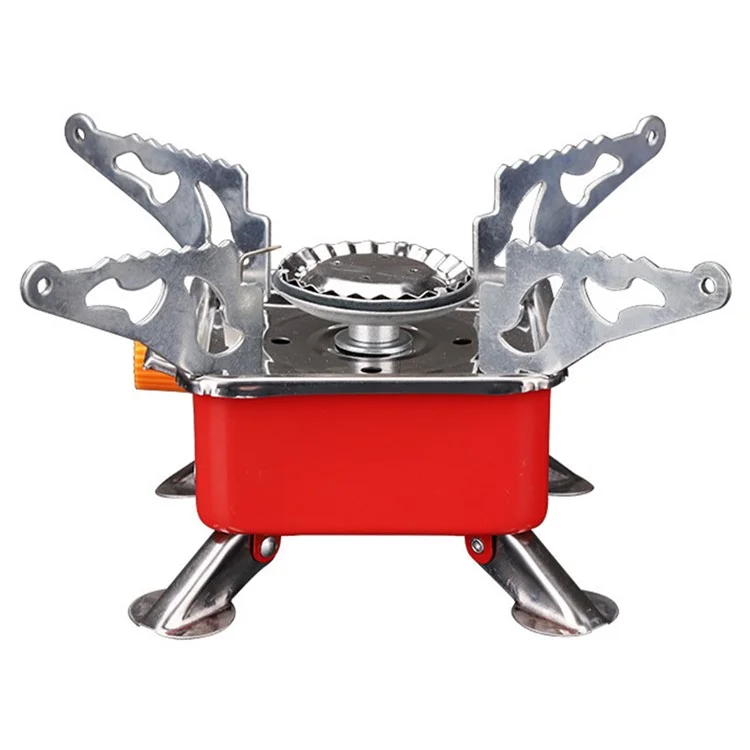 Tragbarer Mini-Metall-Gaskocher für Outdoor-Camping, Wandern und Picknicks mit quadratischem Brenner