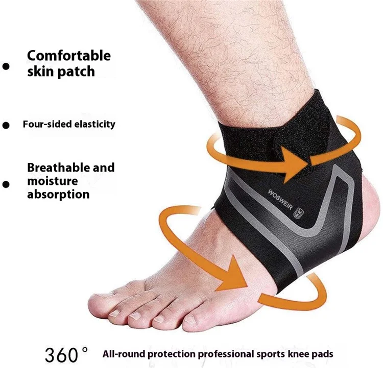WOSWEIR AN0207 2 Pièces Taille M Support de Cheville Unisexe Réglable Protection de Blessure Sportive Protège-Cheville SBR - Noir
