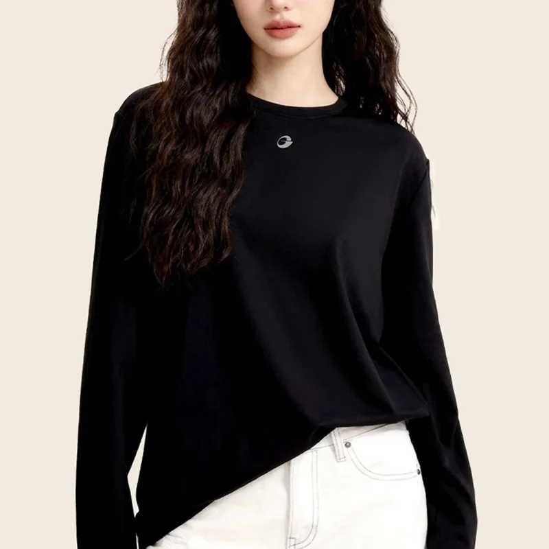 GOLOVEJOY TX04 Podkoszulek damska/męska z puchem, klasyczna koszula z długim rękawem i okrągłym dekoltem, z wzmocnionymi mankietami - Czarny / S