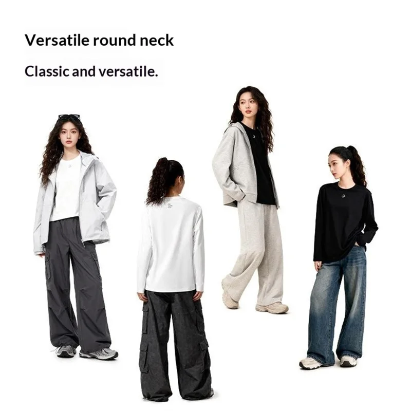 GOLOVEJOY TX04 Podkoszulek damska/męska z puchem, klasyczna koszula z długim rękawem i okrągłym dekoltem, z wzmocnionymi mankietami - Czarny / S