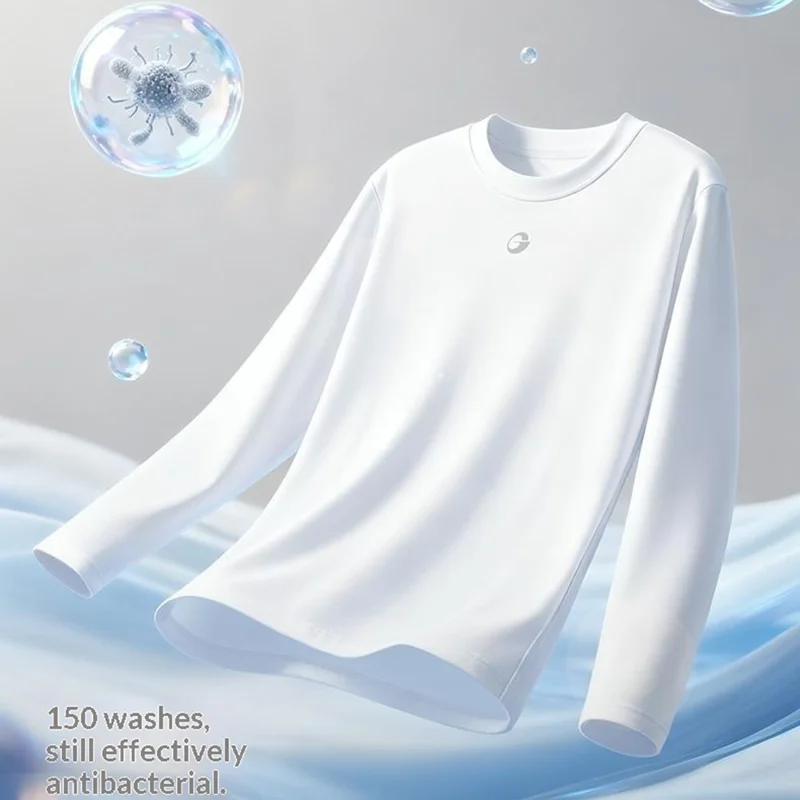 GOLOVEJOY TX03 Unisex Down Base Layer Classic Round Neck Long Sleeve Shirt for Autumn / Winter Wear - White / S