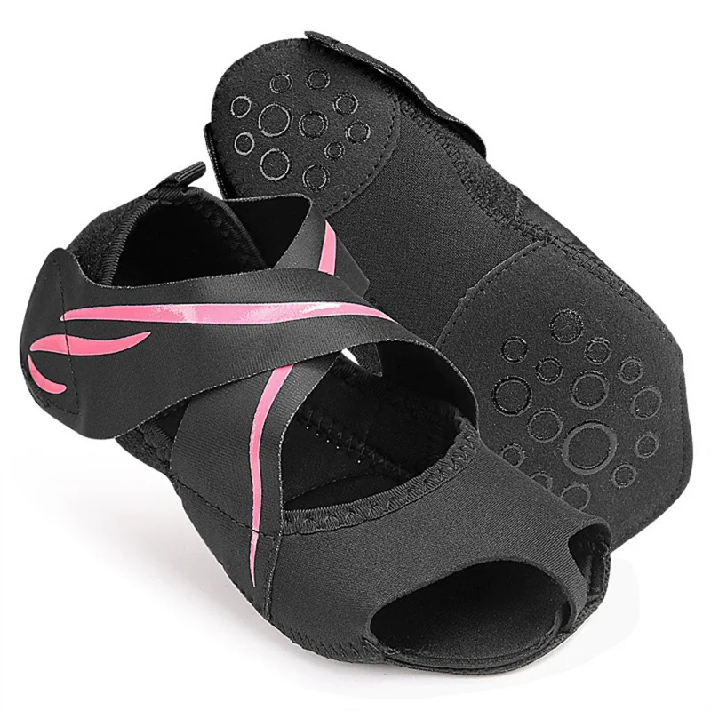 055 1Pair S Size Adjustable Yoga Shoes Open Toe Wide Strap Non-Slip Silicone Sole for Dance  /  Pilates  /  Exercise - Pink