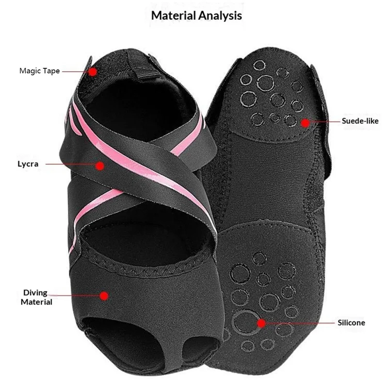 055 1 paire de chaussures de yoga ajustables taille L à bout ouvert avec semelle en silicone antidérapante et large bride pour danse / Pilates / exercice - Rose