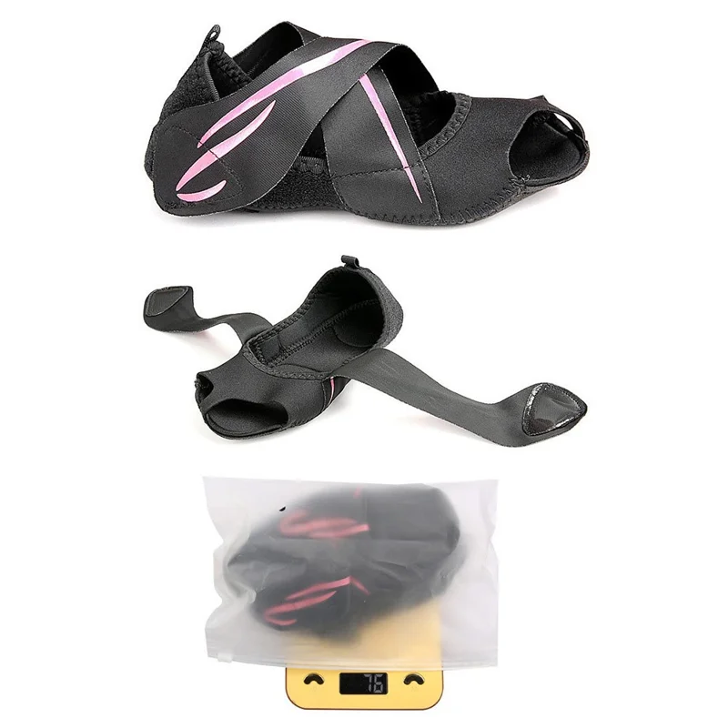 055 1 paire de chaussures de yoga ajustables taille L à bout ouvert avec semelle en silicone antidérapante et large bride pour danse / Pilates / exercice - Rose