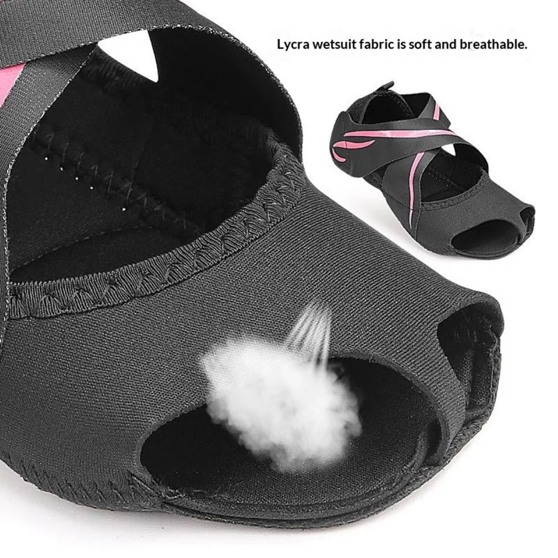 055 1 paire de chaussures de yoga ajustables taille L à bout ouvert avec semelle en silicone antidérapante et large bride pour danse / Pilates / exercice - Rose