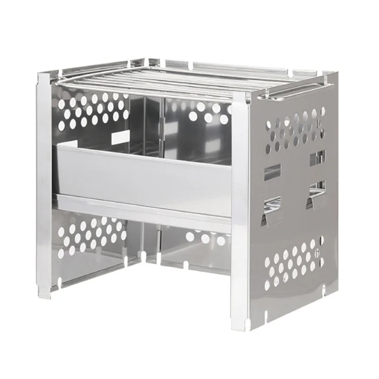 WS045 Outdoor Stainless Steel Barbecue Grill Stove Stand Portable Wood Burning Stove Camping Picnic (No FDA Certificate)