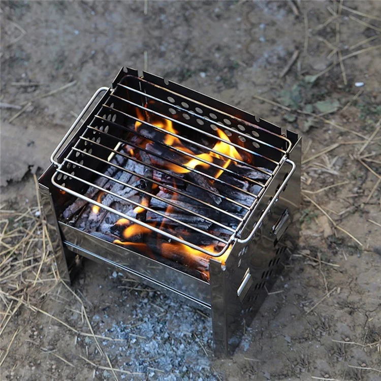 WS045 Outdoor Stainless Steel Barbecue Grill Stove Stand Portable Wood Burning Stove Camping Picnic (No FDA Certificate)