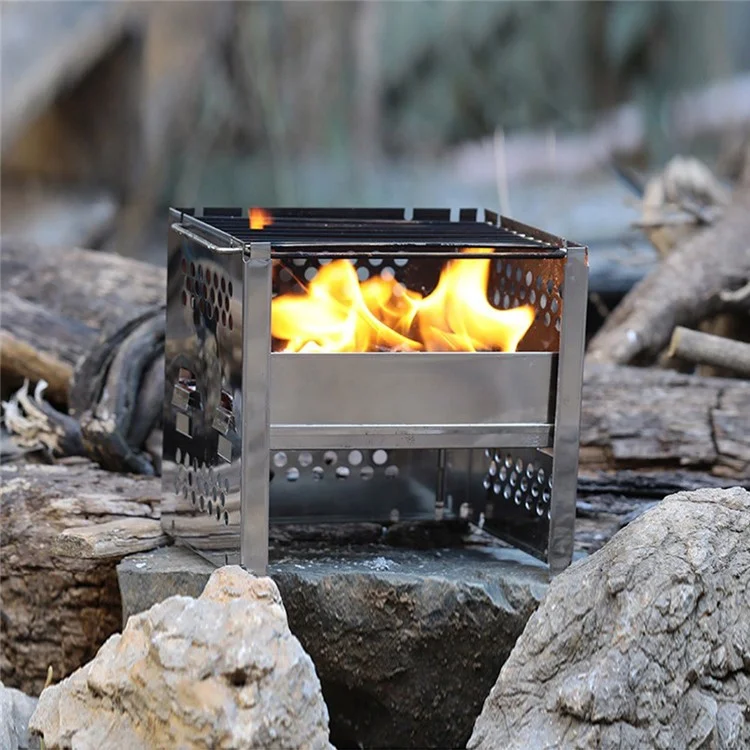 WS045 Outdoor Stainless Steel Barbecue Grill Stove Stand Portable Wood Burning Stove Camping Picnic (No FDA Certificate)
