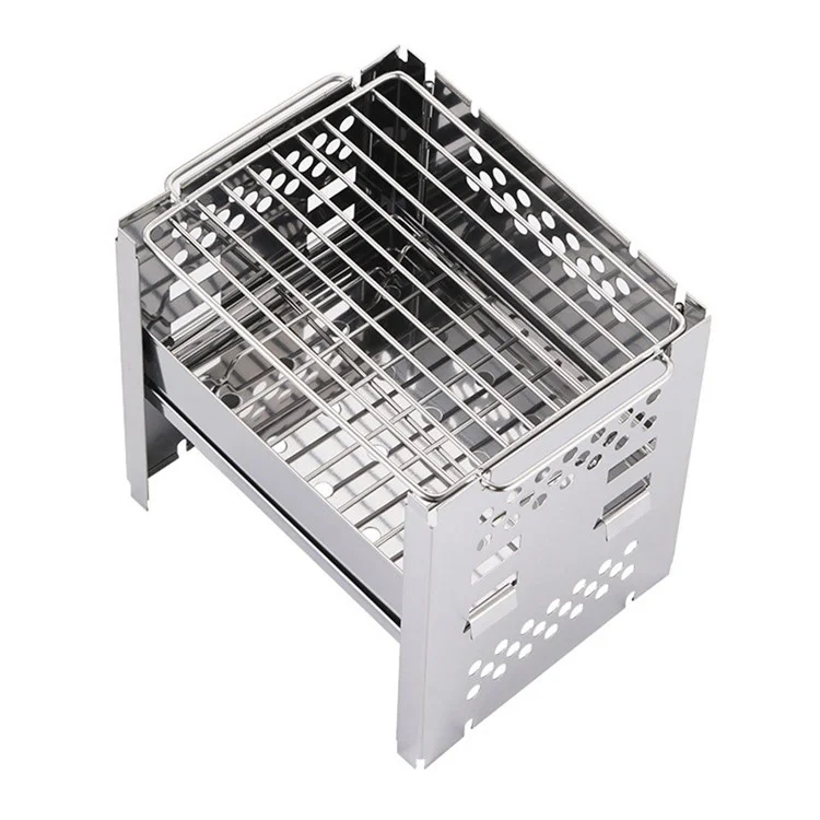 WS045 Outdoor Stainless Steel Barbecue Grill Stove Stand Portable Wood Burning Stove Camping Picnic (No FDA Certificate)