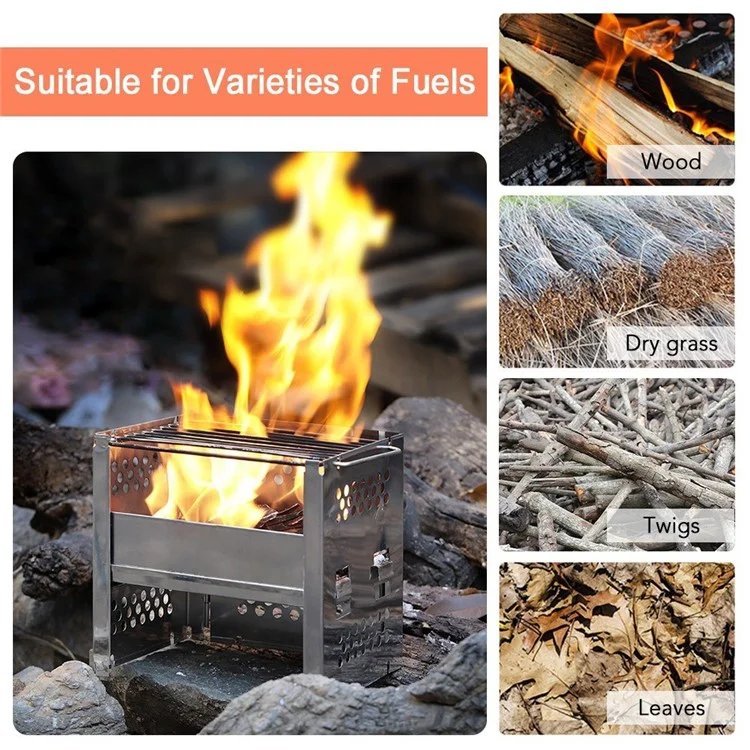 WS045 Outdoor Stainless Steel Barbecue Grill Stove Stand Portable Wood Burning Stove Camping Picnic (No FDA Certificate)