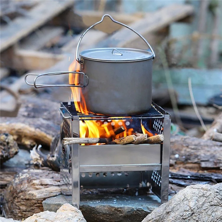 WS045 Outdoor Stainless Steel Barbecue Grill Stove Stand Portable Wood Burning Stove Camping Picnic (No FDA Certificate)