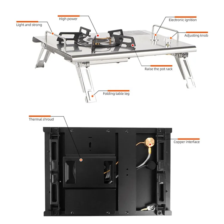 Folding IGT Gas Stove 4000W High Power Stainless Steel Camping Table Stove Outdoor Picnic Desktop Furnace - Khaki