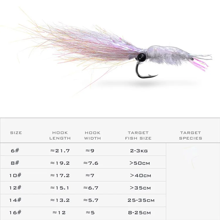 LEO 28230 5 Stück weiche Eisseide-Garnelen-förmige Angelköder zum Fliegen-Binden, Schleppen - Hakenlänge: 21,7 mm