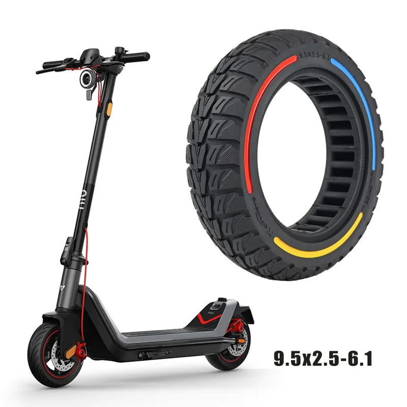 For Niu Electric Kick Scooter 9.5*2.5-6.1 Rubber Tire Honeycomb Shock Absorption Inflation Free Tyre - Red+Yellow+Blue