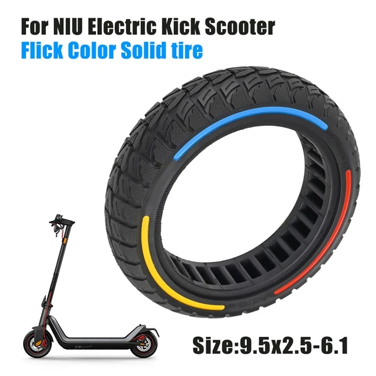 For Niu Electric Kick Scooter 9.5*2.5-6.1 Rubber Tire Honeycomb Shock Absorption Inflation Free Tyre - Red+Yellow+Blue