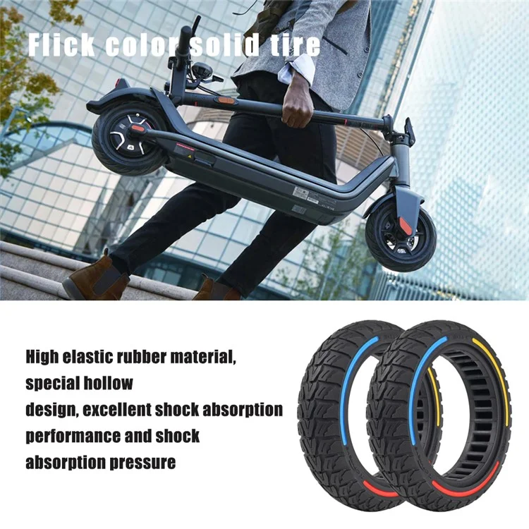 For Niu Electric Kick Scooter 9.5*2.5-6.1 Rubber Tire Honeycomb Shock Absorption Inflation Free Tyre - Red+Yellow+Blue