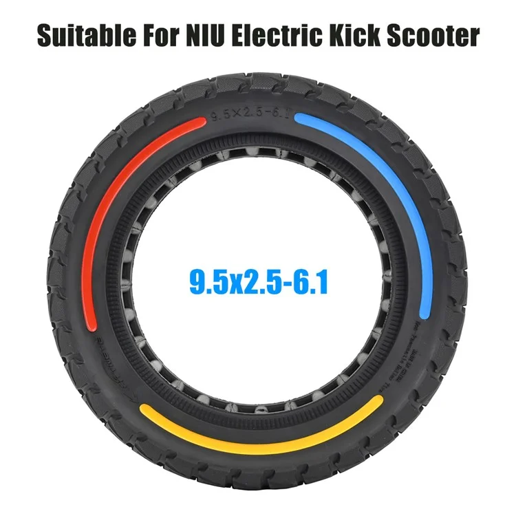 For Niu Electric Kick Scooter 9.5*2.5-6.1 Rubber Tire Honeycomb Shock Absorption Inflation Free Tyre - Red+Yellow+Blue