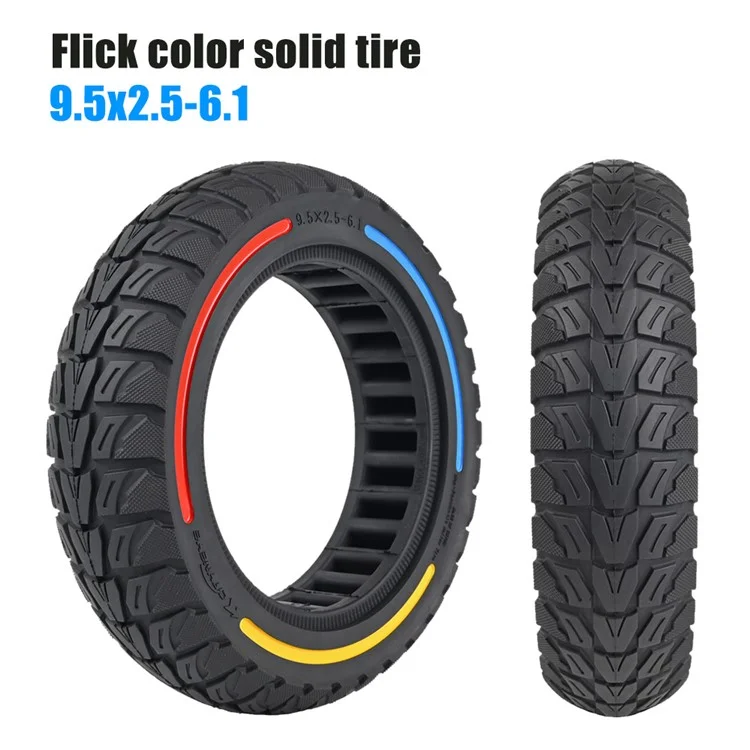 For Niu Electric Kick Scooter 9.5*2.5-6.1 Rubber Tire Honeycomb Shock Absorption Inflation Free Tyre - Red+Yellow+Blue