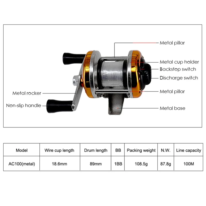 DEUKIO AC100 Mini Metal Ice Fishing Reel Double Rocker Arm Winter Fishing Wheel - Blue