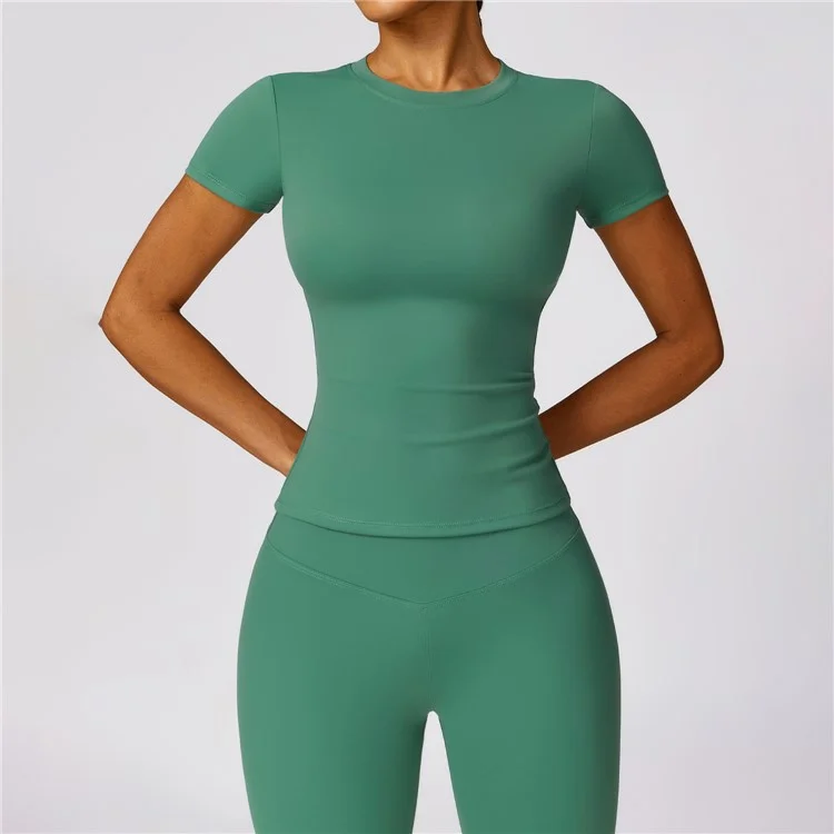 8455 Quick-drying Yoga Short Sleeve T-shirt Frauen Fitness Running Outdoor Sports Top - Grün L