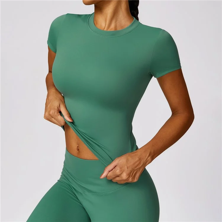 8455 Quick-drying Yoga Short Sleeve T-shirt Frauen Fitness Running Outdoor Sports Top - Grün L