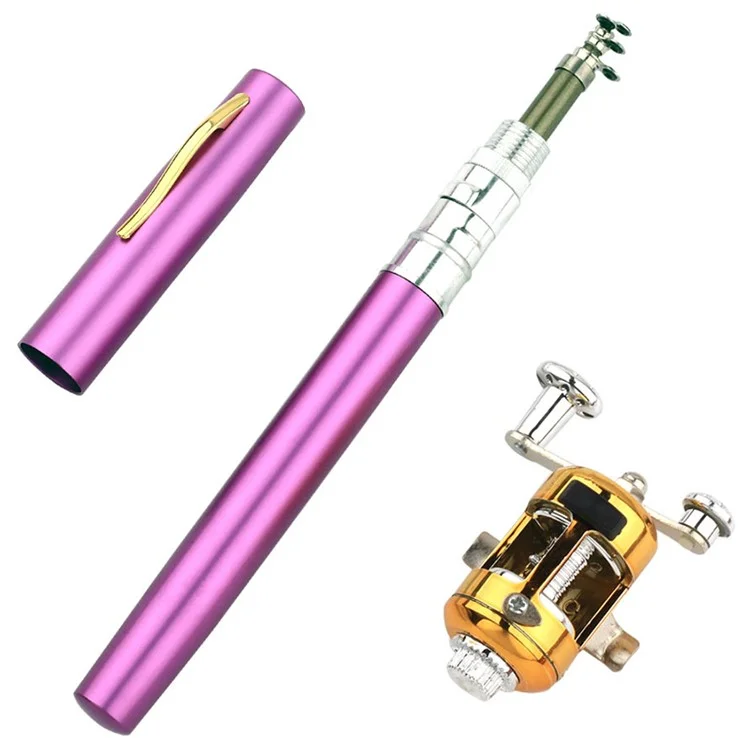 A-P 1m Fishing Rod Reel Combo Set Telescopic Portable Pocket Pen Style Fishing Rod Pole - Purple