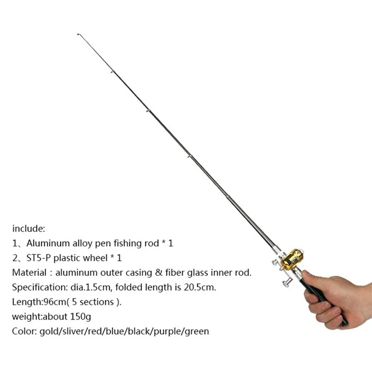 A-P 1m Fishing Rod Reel Combo Set Telescopic Portable Pocket Pen Style Fishing Rod Pole - Purple