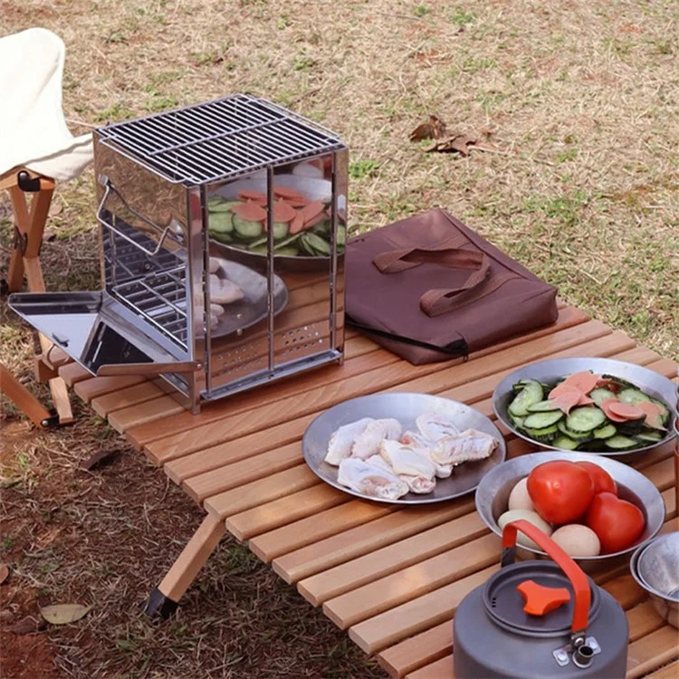 Große faltbare Outdoor-Edelstahl-Kochstelle Camping Picknick Holzverbrennung Kochstelle (Kein FDA, BPA-frei)