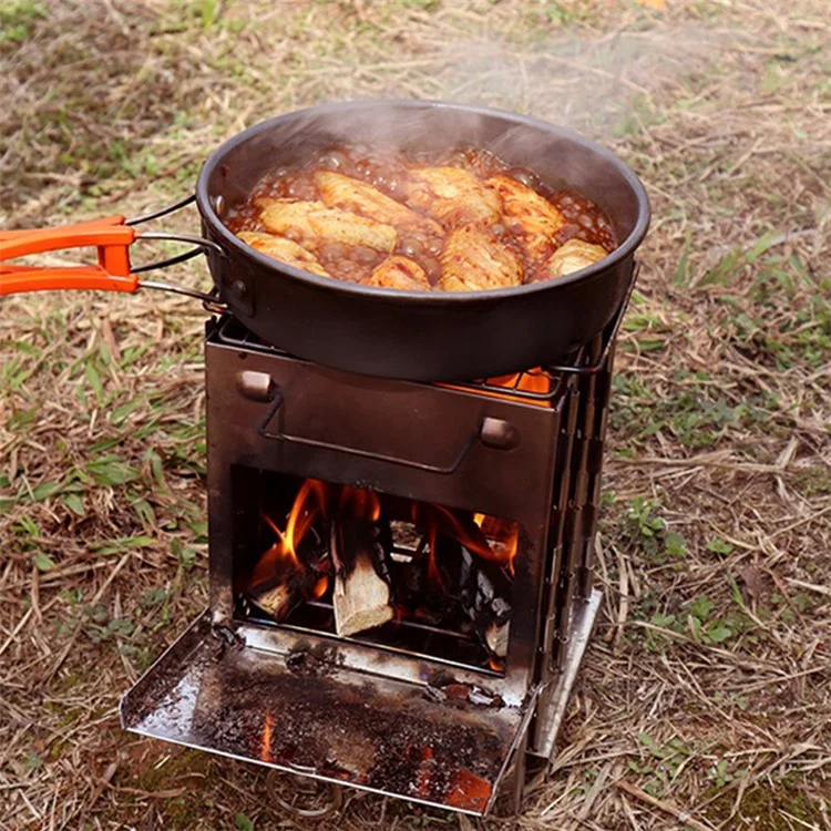 Große faltbare Outdoor-Edelstahl-Kochstelle Camping Picknick Holzverbrennung Kochstelle (Kein FDA, BPA-frei)