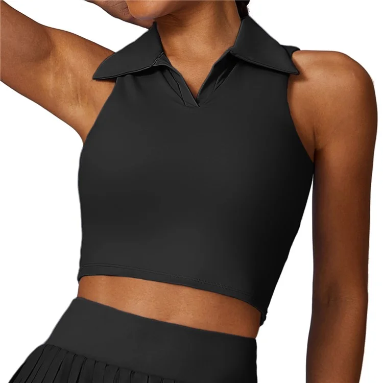 8600 Slim Fit Lapel Vest Women Fitness Running Sports Top with Removable Chest Pad - Black M